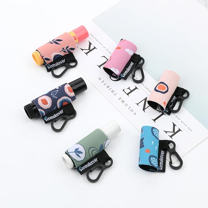 6 Pack Compact Clip-On Chapstick Holder Premium Release Clip Neoprene Sleeve Lip Balm with Clip Fits Most Standard Lip Balm (Colored Whale)