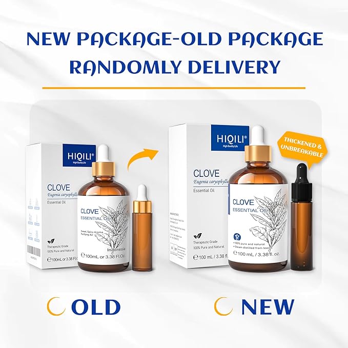 HIQILI 100ML Clove Oil for Teeth and Gums, Tooth Aches, Spray, Aromatherapy, 100% Pure Natural - 3.38 Fl Oz