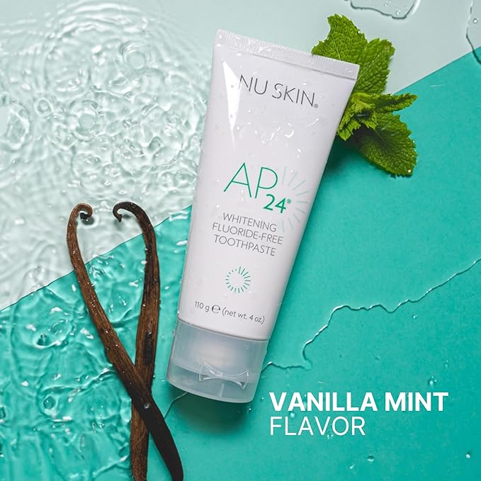 Nu Skin AP 24 Whitening Fluoride - Free Toothpaste | AP 24 Blend | Vanilla Mint Flavor | Brightens Teeth | Removes Surface Stains | Prevents Dental Cavities & Plaque | Enamel-Safe | 4 oz | 3 Pack