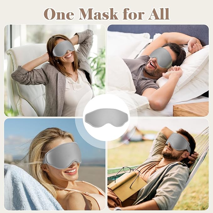 3D Cooling Eye Mask Sleep Mask for Men & Women, 100% Pressure-Free & Light Block-Out Eye Mask for Sleep with Easy Adjustable Strap, Night Eye Cover for Travel, Grey