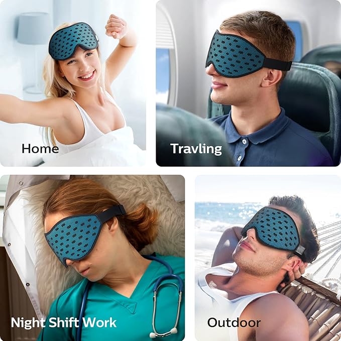LitBear Breathable Sleep Mask, 3D Eye Mak Sleep for Side Sleepers Women Men, Light Blocking Sleeping Mask with Adjustable Strap, Soft Lightweight Eye Cover for Travel, Night Work, Nap, Office - Blue