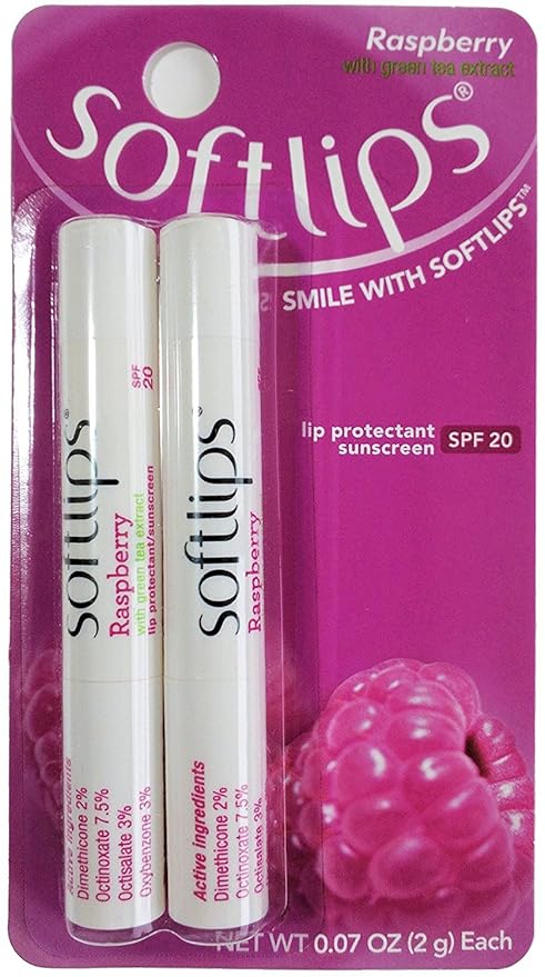 Softlips Lip Protectant sunscreen SPF 20, Raspberry with Green Tea Extract 2 ea