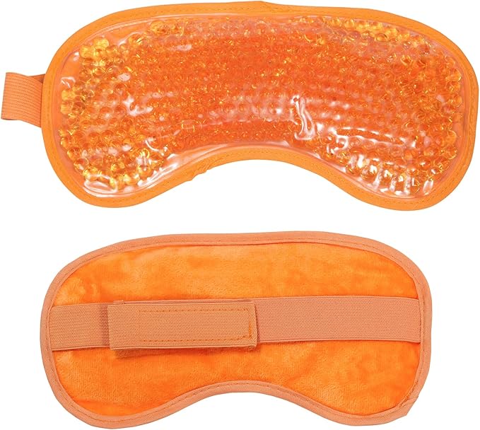 HOT +Cold Aqua Pearls Plush Eye Mask with Soft Plush Backing and Fully Adjustable Strap, Bonus Mini Round pad-2PACKS(Orange, Eye Mask+ Mini Round Pad)