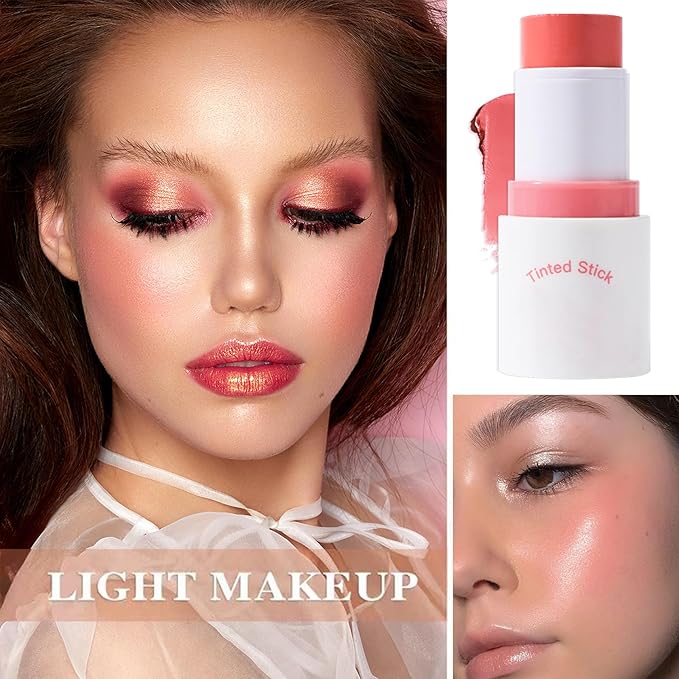 Cream Blush Stick with Brush and Makeup Sponge,Waterproof Multi Cream Makeup Stick,Lightweight,Long-lasting,2 in 1 Multi Blush for Cheeks & Lip Tint & Eyeshadow K