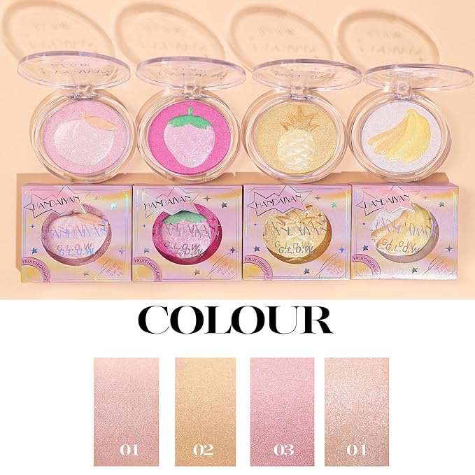 Face Highlighter Makeup Palette, Glossy Glitter Highlight Brightening Contouring Palette Natural Shiny Contour Makeup Illuminator Longlasting Lightweight, Blush&Highlighter (#03 Strawberry)