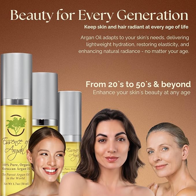 Essence of Argan 100% Pure Moroccan Organic Argan Oil - Natural EcoCert Oil that Nourishes and Conditions Your Skin, Hair and Nails (50ml/1.7oz)