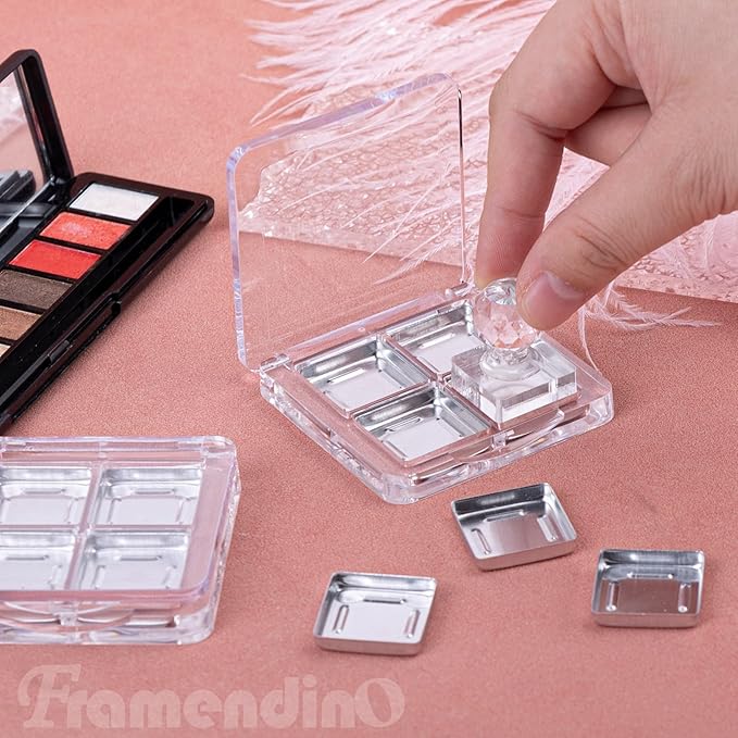 Framendino, 4 Sets Acrylic Empty Eye Shadow Pallet 4 Grids Eye Shadow Storage Case with Acrylic Seal for DIY Craft