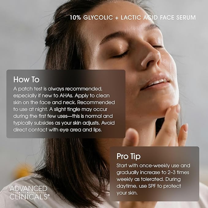 Advanced Clinicals Tea Tree Oil For Face + Vitamin C Serum + Exfoliating 10% Glycolic Acid + Lactic Acid Serum 3PC Skincare Set For Women & Men | Anti Aging Serums To Brighten, Exfoliate, & Hydrate