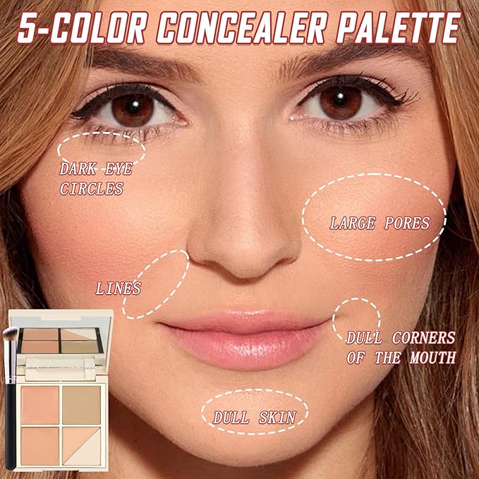 5 Colors Correcting Concealer Palette,Waterproof Long Lasting Cream Contour Palette for Women,Contouring Concealer Liquid Foundation Makeup Palette with Brush 02#