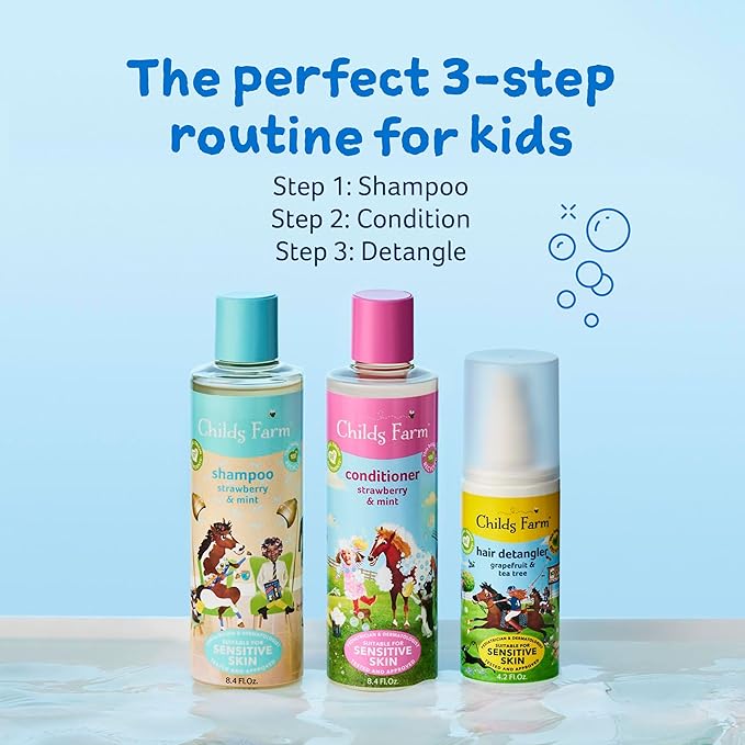 Childs Farm, Kids Hair Conditioner for Dry, Sensitive Skin & Scalp, Strawberry & Organic Mint, Conditions & Nourishes, Vegan, Cruelty-Free, 8.4 Fl Oz