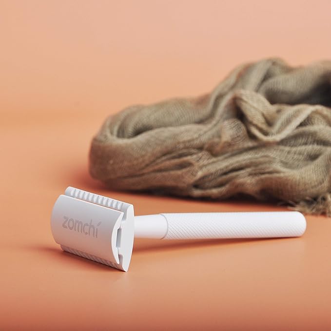 ZOMCHI Double Edge Safety Razor for Men & Women, Metal Razor with 5 Double Edge Safety Razor Blades, Single Blade Razor – White