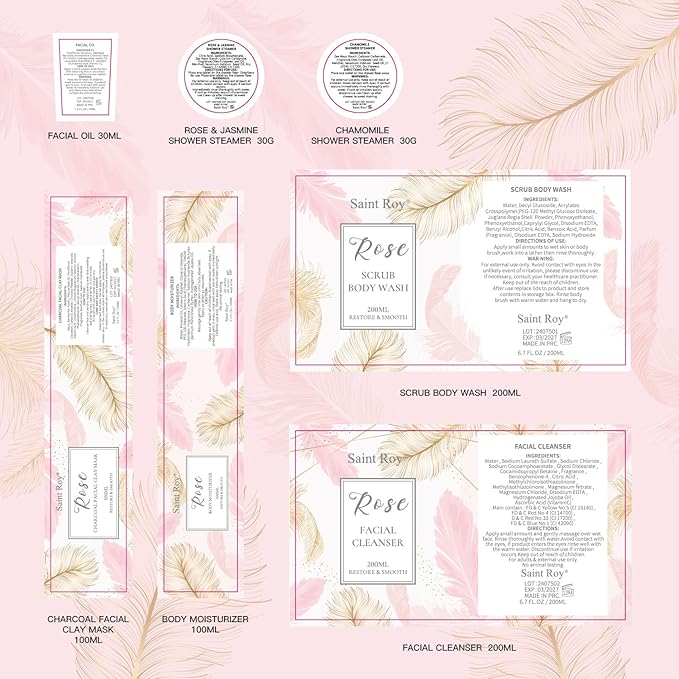 Spa Gifts for Women,10pcs Self Care Kit ROSE Scented with Facial Cleanser, Scrub Body Wash, Facial Clay Mask, Facial, Essential Oil, Birthday Gifts Skin Care Set, Mothers Day Gifts Ideas