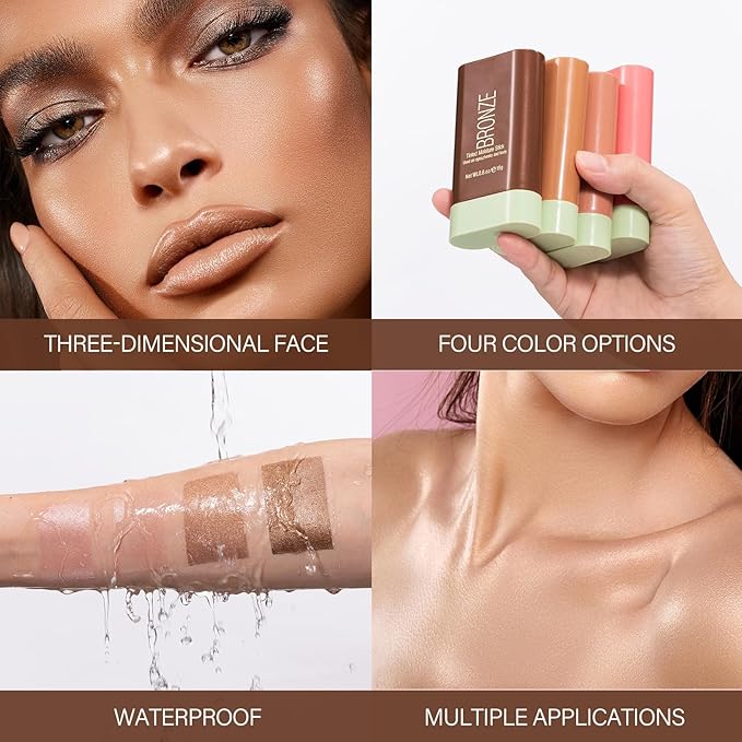 Blush Stick, Cream Blush Stick for Cheeks & Lips, Blendable Long-Lasting Multi-Use Contour Stick & Highlighter Makeup (BEACH GLOW)