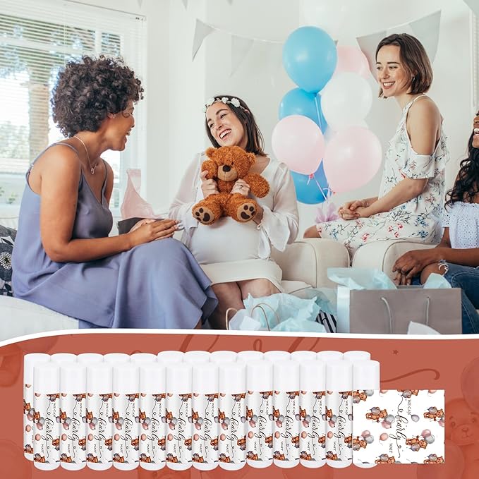 Loopeer 50 Pcs Lip Balm Gift Set Baby Shower Party Favors Natural Ingredients Beeswax lipsticks Gender Reveal Favors Gift Chapped Lips Care Products for Baby Kids Men Women and Children (Bear)