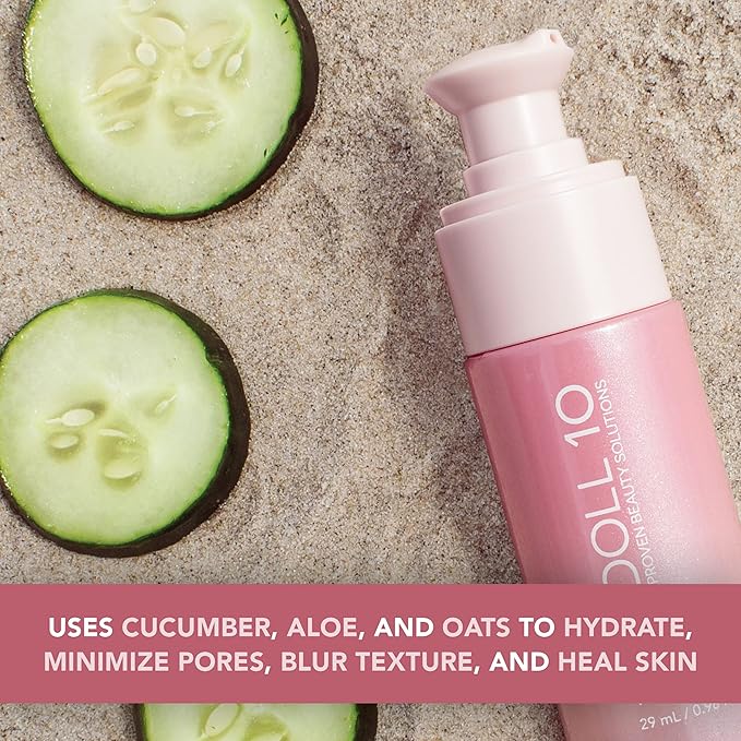 Doll 10 - Doll Skin Tinted Serum Primer - Blurs Color, Texture & Pores - Improves Skin While Wearing - Good for All Skin Types - Oil Free, Vegan, Cruelty Free & No Parabens (Light-Medium, 1 oz)
