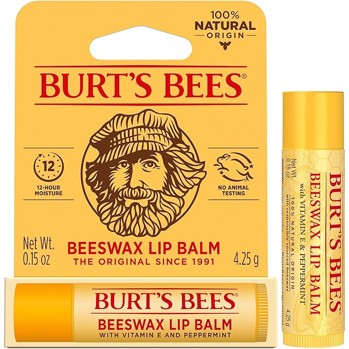 Burt's Bees Beeswax Lip Balm, Lip Moisturizer With Responsibly Sourced Beeswax, Tint-Free, Natural Conditioning Lip Treatment, 1 Tube, 0.15 oz.