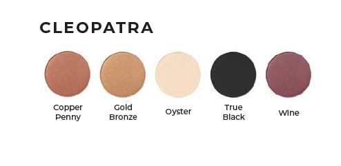 Cleopatra Shimmer White, Purple Burgundy, Gold Bronze, Black and Copper Penny Vegan Eyeshadow Palette; Talc, Paraben & Cruelty Free