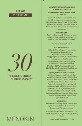 MENOKIN 30 Seconds Quick Bubble Mask [CLEAR] - [Cica] in Micro-bubbles For Soothing & Skin Strengthening, Hydration, Clearer Complexion, Korean Skin Care Essential, 70 Uses, 3.21 fl.oz