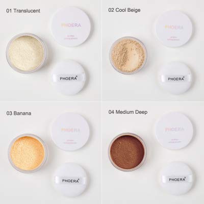 PHOERA Setting Powder Controls Oil,Setting Powder Makeup Light,Loose Powder Makeup Coverage,Loose Setting Powder Mini,0.17oz (03#BANANA)