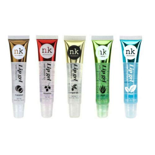 5 PACK NK Lip Gel with Vitamin E Coconut, Rose Hip, Argan, Aloe and Mint Lip Gloss by Nicka K New York