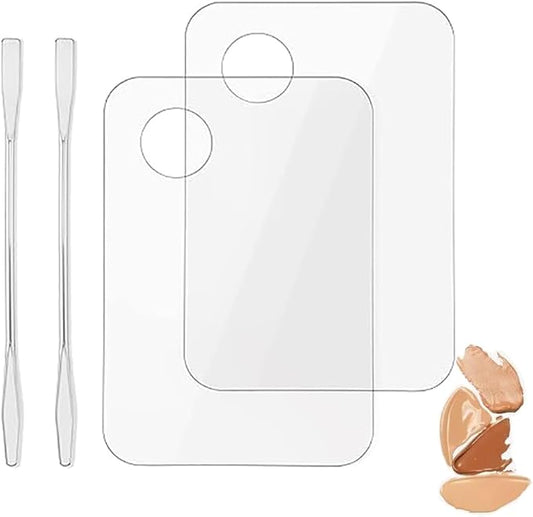 2pcs Acrylic Makeup Palette, Cosmetic Makeup Mixing Tray with 2pcs Spatula Tool, Foundation Makeup Palette for Nail Art Eye Shadow Pigment Blending (Rectangle)
