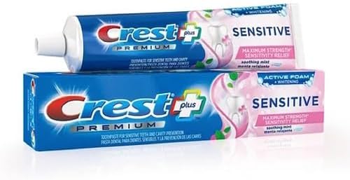 Crest Premium Plus Sensitive Toothpaste with Active Foam Whitening, Soothing Mint Flavor, 7oz (Pack of 2)
