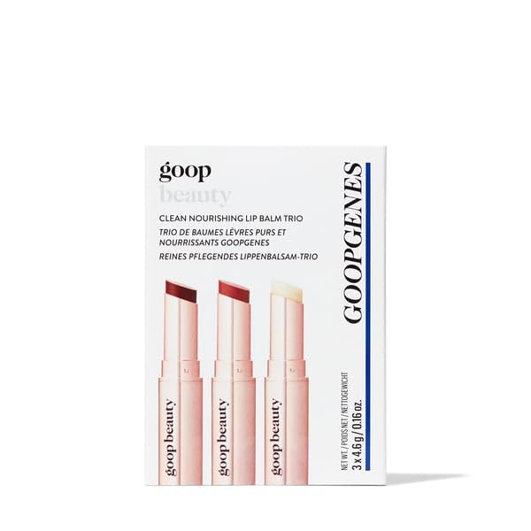 goop Beauty Lip Balm Trio | Moisturizing & Hydrating Lip Balm for Chapped & Dry Lips | Clear, Translucent Garnet, & Sheer Rose | Lip Tint with Nourishing Formula | Petroleum Free | 0.16 oz Each