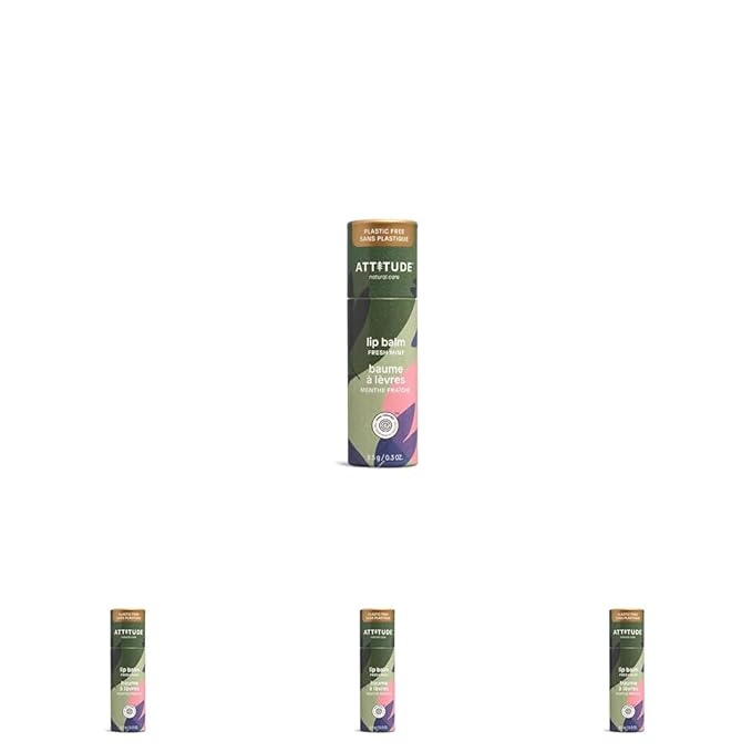 ATTITUDE Plastic-free Lip Balm, EWG Verified Plant- and Mineral-Based Ingredients, Vegan and Cruelty-free Personal Care Products, Mint, 0.3 Oz (Pack of 4)