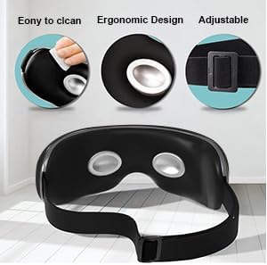 Fmalve Eye Massager with Heat and Cooling for Migraines, Dry Eyes, Heated Eye Mask Massager Improve Sleeping - Gifts for Women and Men (Black)