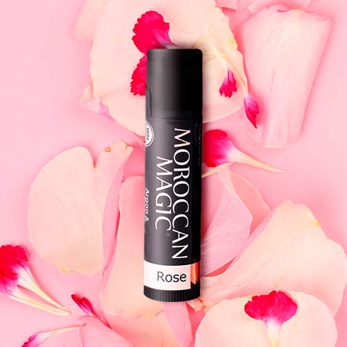 Moroccan Magic Organic Rose Lip Balm 3 Pack | Ultra-Hydrating Argan & Essential Oil Lip Moisturizer + Vitamin E | Natural Chapstick for Dry Lips | Smooth, Non-Toxic | Organic Lip Balm