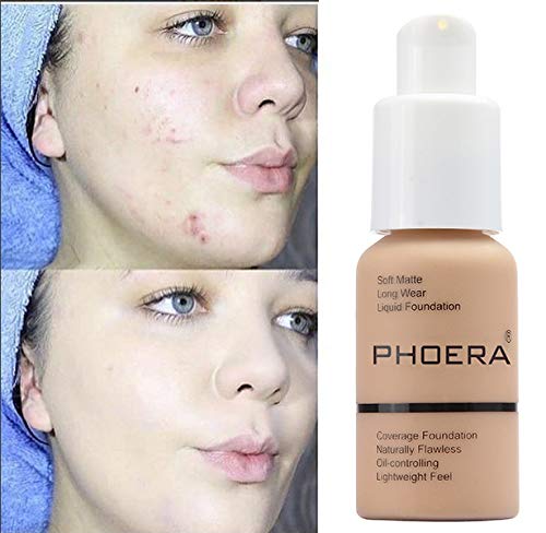 BestLand 2Pack PHOERA Foundation Full Coverage Liquid Foundation Cream - Long-lasting Lightweight Concealer - Oil-Free Formula - Natural Shade - Suitable for All Skin Types (2 Pack Nude #102)