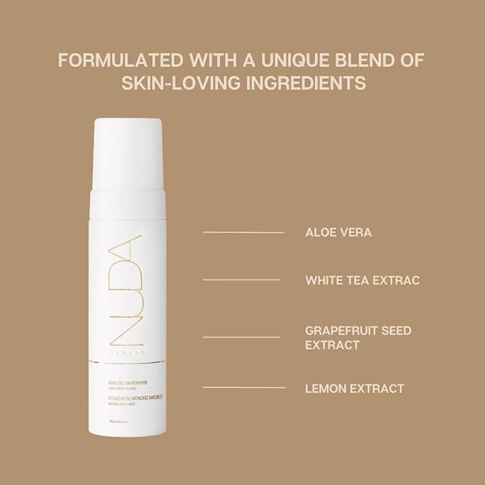 Nuda Sunless Tan Remover | Gentle & Non-Abrasive Mousse | Vegan Self Tanner Remover with Vitamins A, C, & E and Aloe Vera, White Tea, & Lemon | Fake Tan Remover for Women, (190mL)