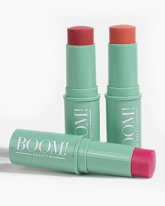 Boomstick Trio ® Cheek and Lip: Peony Pink, Golden Peach and Rose Nude 3-in-1 Blush, Eye and Lip Stick Pen for All Skin Types Boom Beauty by Cindy Joseph