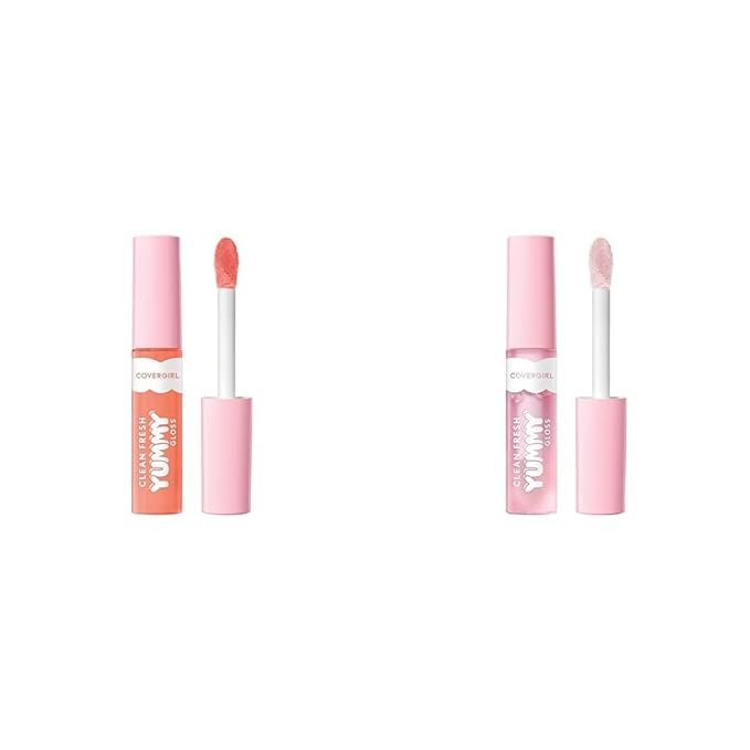 COVERGIRL Clean Fresh Yummy Gloss Lip Gloss 2-Pack - Peach Out! & Let's Get Fizzical Sheer Vegan Lip Gloss with Hyaluronic Acid and Antioxidants