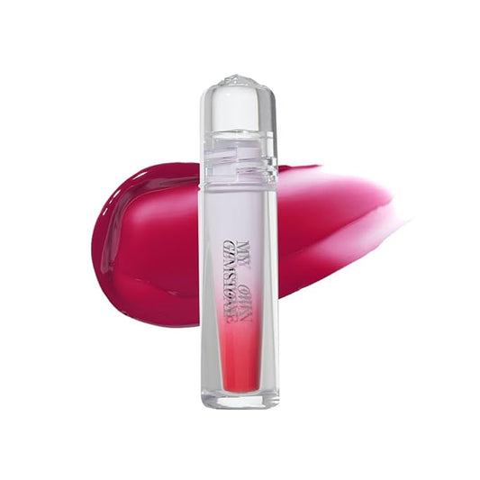ETUDE Over Glowy Lip Stain Tint #12 Ruby Love | Non-Sticky Vegan Lip Tint | Moisturized & Long-lasting Lip Gloss | Daily Tint for Dry Lips, Korean Makeup