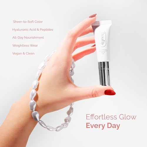 Tinted Lip Balm Elixir for OIder Women, Hydrating Vegan Lip Care with Sheer Color & Moisturizing Glow – Non-Sticky Nourishing, Lip Plumping Treatment for Soft, Smooth Lips (Strawberry 10ml)