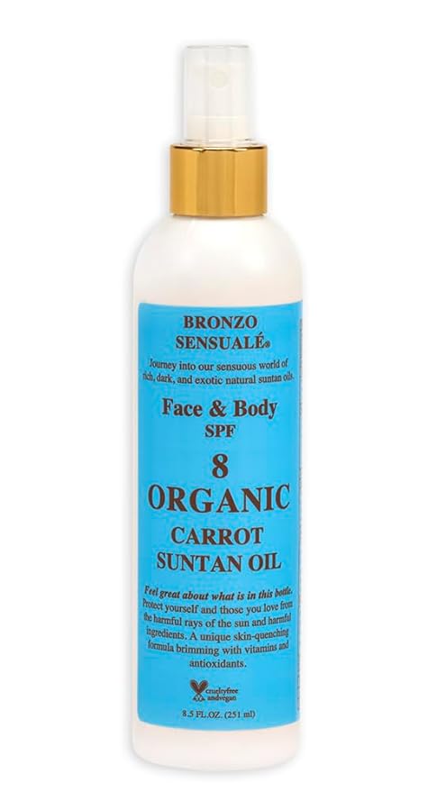 SPF 4 Sunscreen Protective Golden Tanning Organic Carrot Oil 8.5 Ounces
