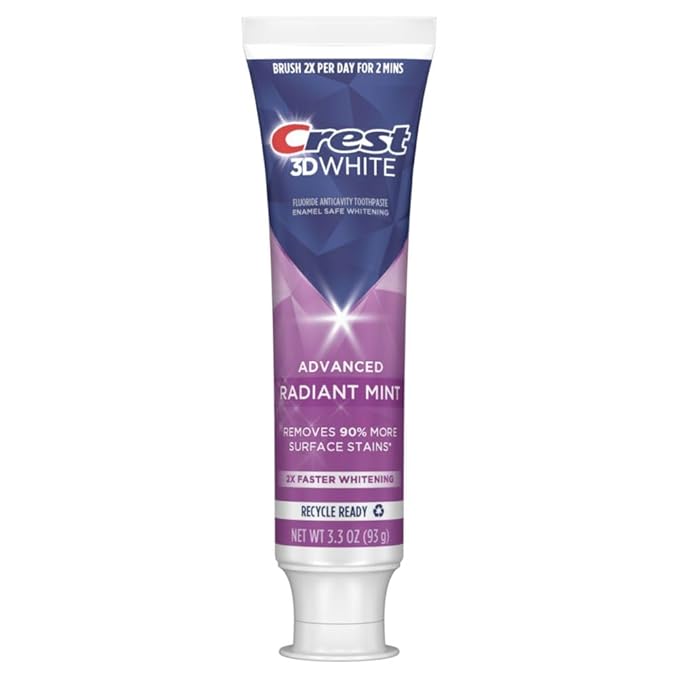 Crest 3D White Advanced Teeth Whitening Toothpaste, Radiant Mint, 3.3 oz, Pack of 2