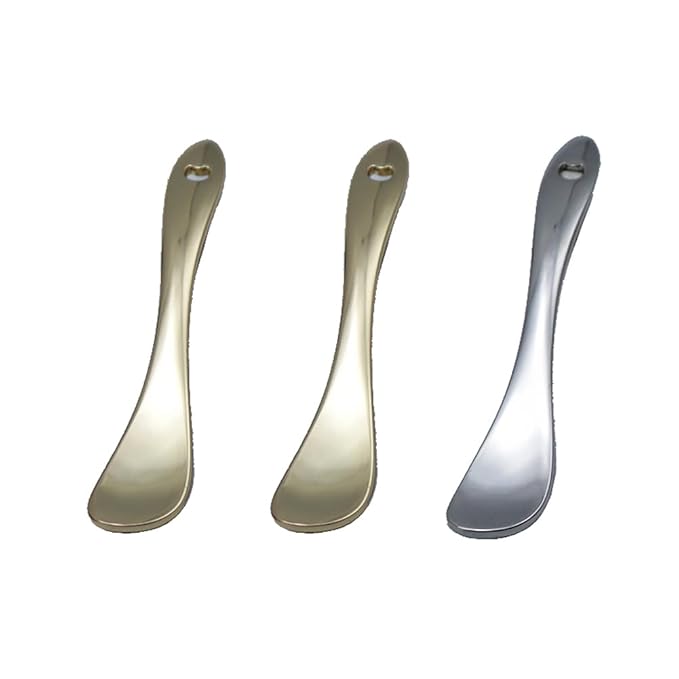 3 Pieces Zinc Alloy Makeup Spatula Eye Cream Spoon Beauty Scoop Mini Spoon Makeup Beauty Spoons Mini Cosmetic Skincare Spatula for Cream Lotions, Spoon Shaped, Golden, Silver