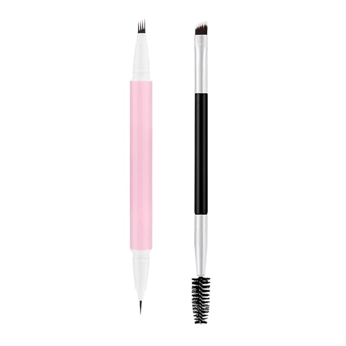 1Pcs Brown Magic Microblading Eyebrow Pencil Contouring Pen Brow for Eyes, Dual-Ended Micro-Fork-Tips Applicator for Hair Like Strokes with Dual-ended Eyebrow Brush Long Wear Waterproof lápiz de cejas