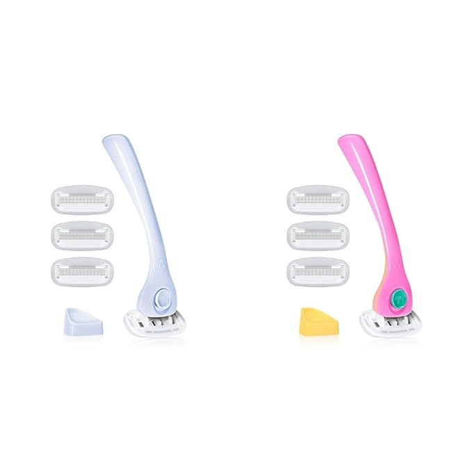 Billie Razors for Women Shave Kit with Women’s Razor, 4 x 5-Blade Razor Refills, Magnetic Holder - Cool Blue and Malibu