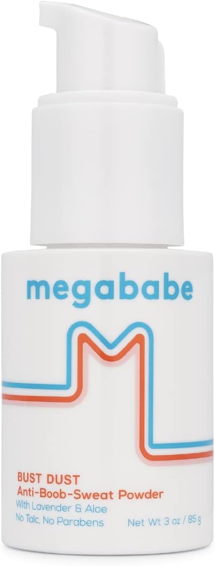 Megababe Sweat Absorbing Body Powder - Bust Dust, with Applicator Pump, Talc-Free, All Natural, 3 oz