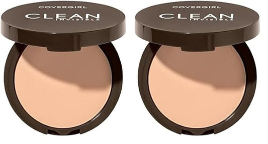 Covergirl Clean Invisible Pressed Powder, Lightweight, Breathable, Vegan Formula, Buff Beige 125, 0.38oz (Pack of 2)