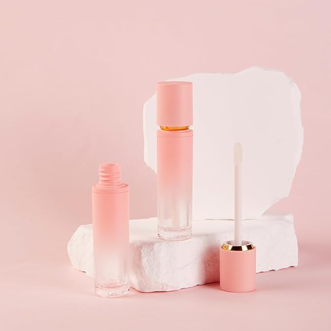 5 Pcs Gradient Pink Lip Gloss Tubes 8ml Empty Refillable Plastic Lip Gloss Containers with Wand Applicators for DIY Lip Gloss Lipstick