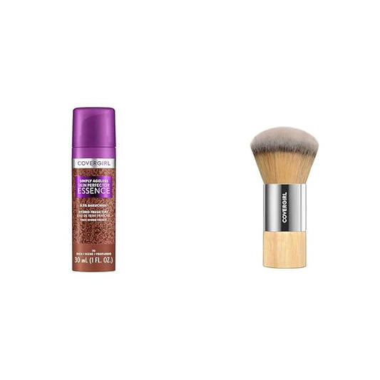 Covergirl Simply Ageless 70 Rich Foundation, Blending Brush - Skincare Makeup with Bakuchiol & Tranexamic Acid, Sheer Tint, 1oz