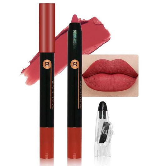 Cherry Red Crayon Matte Lipstick Lip Liner Pencil, Moisture Smooth Lipstick Pencil, With pencil sharpener Sharpenable Lip Pencil, Ultimate Lip Crayon for Women Smudgeproof Waterproof 03#