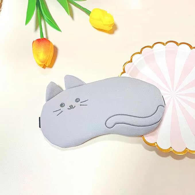 PERFECTSIGHT Kitty Sleep Eye Masks, Cute Plush Sleep Eye Cover Lightweight Adjustable Eyeshade Faux Fur Mask Cover for Women Men Sleep Travel Nap, Grey Cat