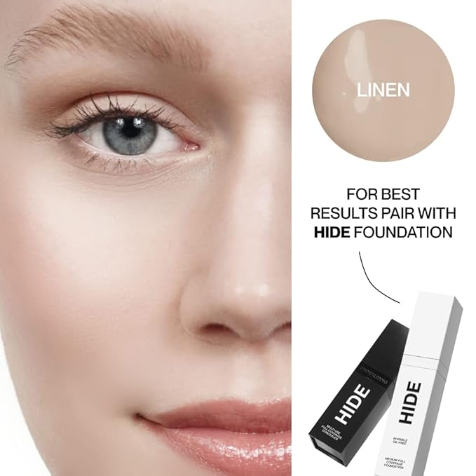 HIDE Liquid Concealer, Medium to Full Coverage Concealer for Blemishes, Under Eye Dark Circles & Scars, Oil Free Concealer, Linen (See Shade Finder), 0.5 fl oz