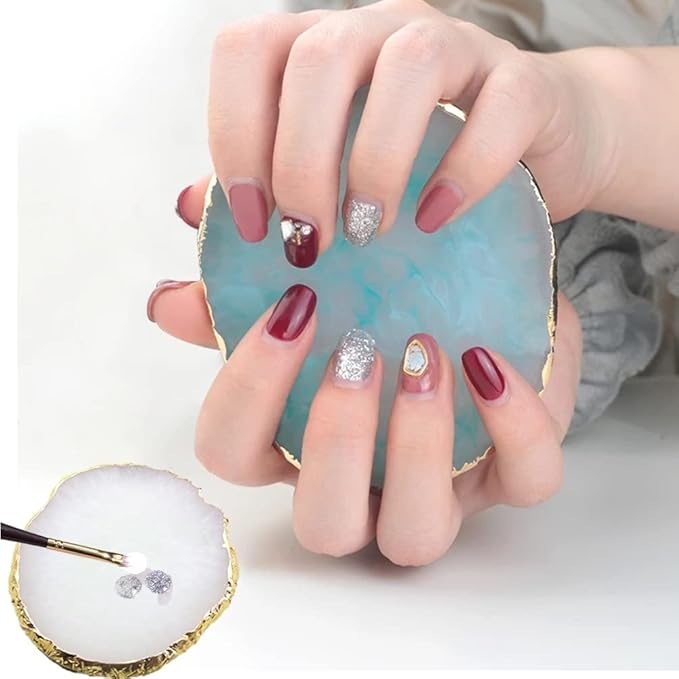 Resin Nail Art Palette, Nail Art Painting Mixed Color Palette Gold Edge Nail Gel Color Makeup Display Board (3#Blue)