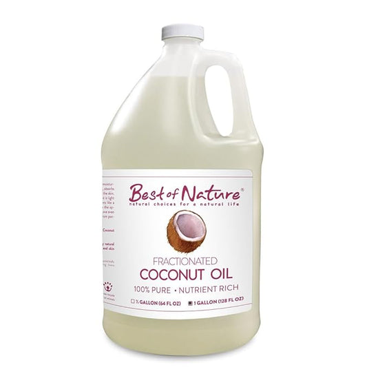 Best of Nature 100% Pure Fractionated Coconut Oil - Liquid MCT Massage & Body Oil, Unscented Moisturizer for Hair, Skin, Face, Aromatherapy Carrier for Essential Oils, Gallon (128 fl oz)